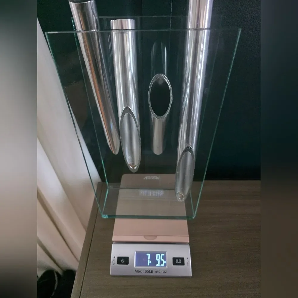 Lisa Mori Style VTG Glass Aluminum Abstract Vase Contemporary Modern Art 3 Stem
